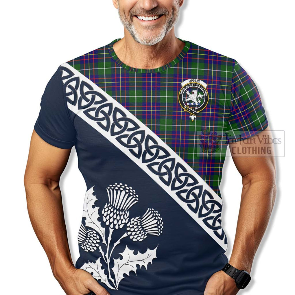 Inglis Tartan T-Shirt Featuring Thistle and Scotland Map