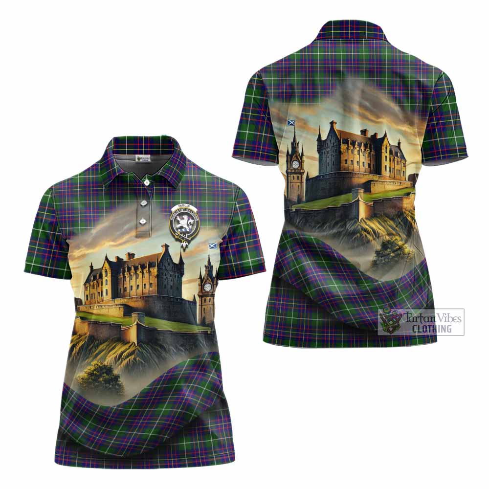 Inglis Tartan Family Crest Women's Polo Shirt with Scottish Ancient Castle Style - Tartan Vibes Clothing