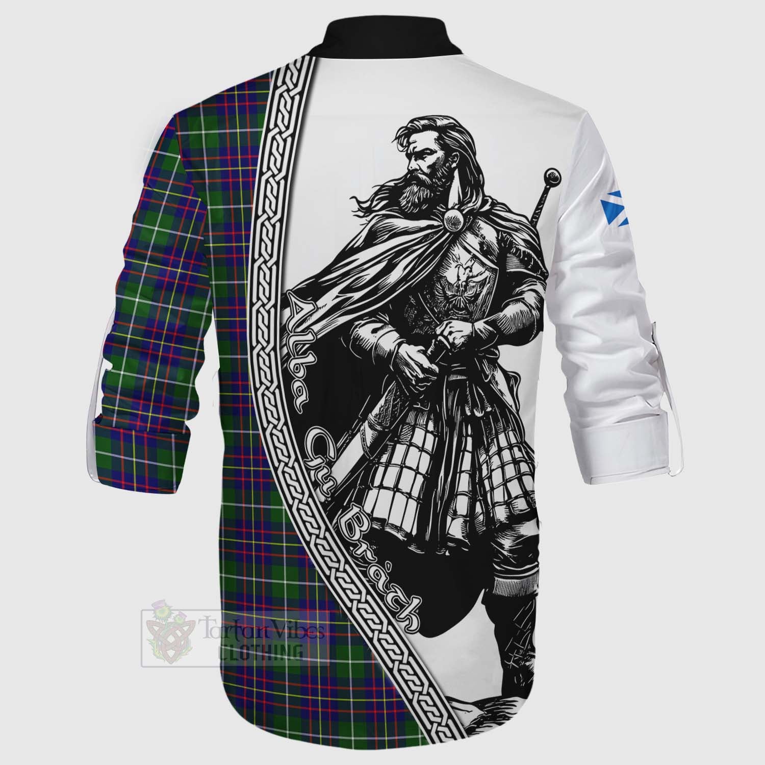 Inglis Tartan Clan Crest Ghillie Kilt Shirt with Highlander Warrior Celtic Style - Tartan Vibes Clothing