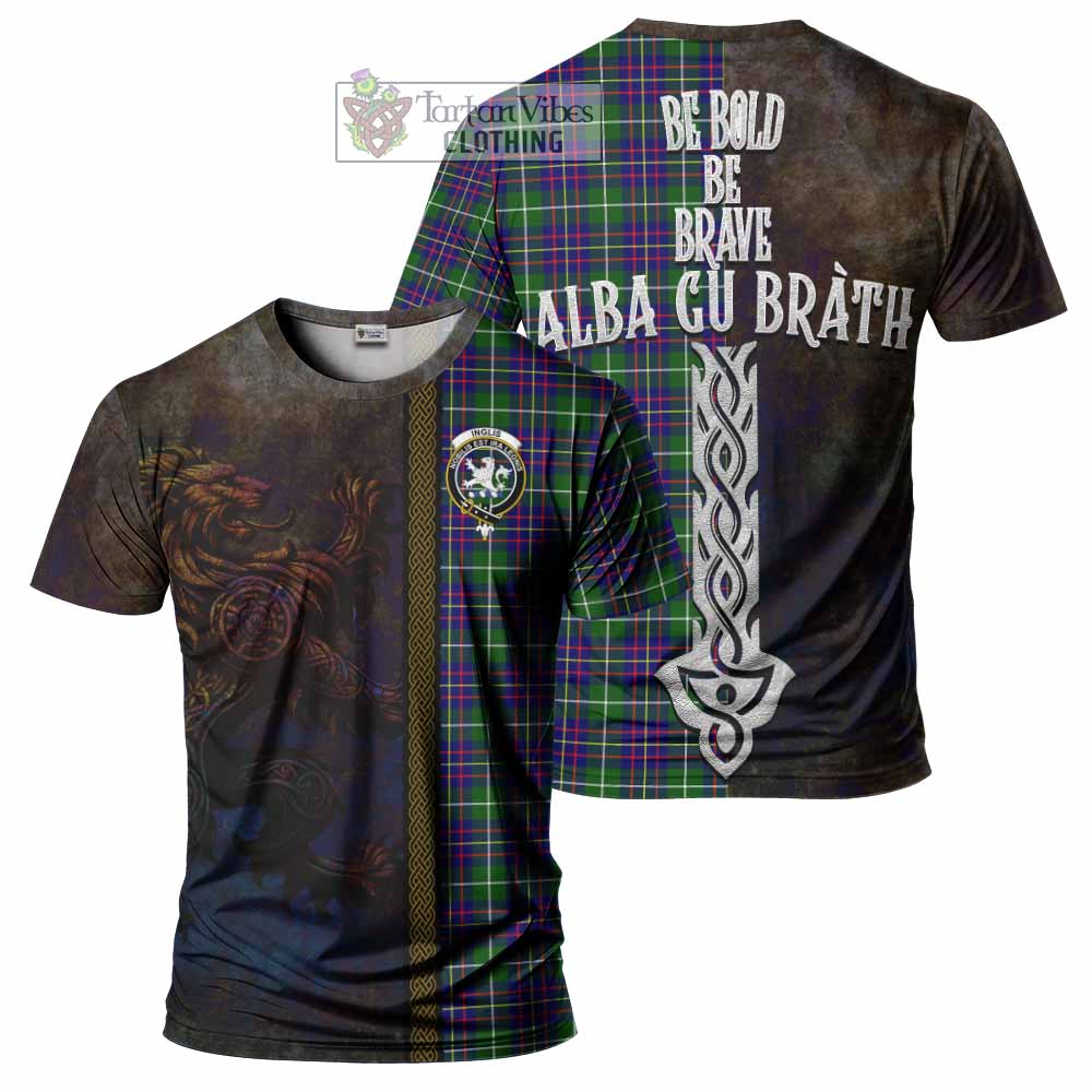 Tartan Vibes Clothing Inglis Tartan Family Crest T-Shirt Alba Gu Brath Be Brave Lion Ancient Style