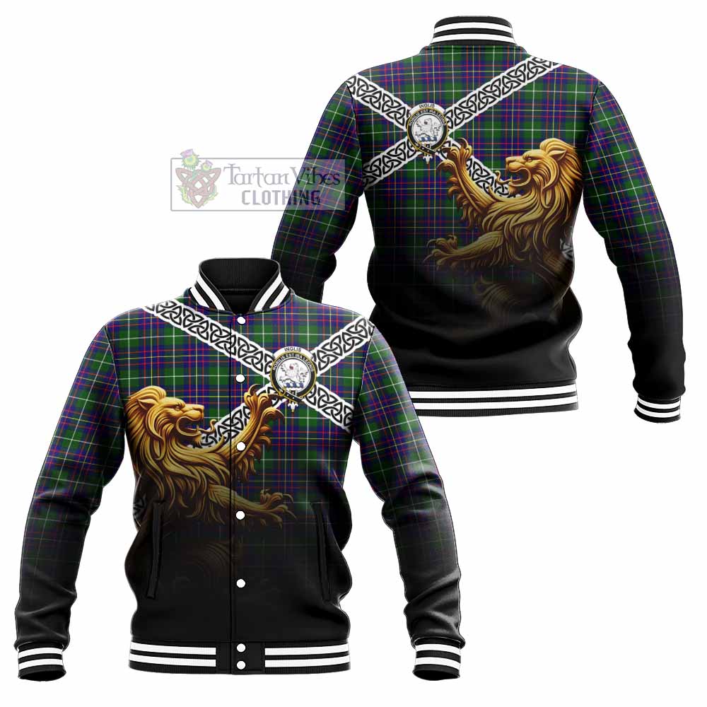 Inglis Crest Tartan Baseball Jacket with Golden Lion Emblem Celtic Style - Tartan Vibes Clothing