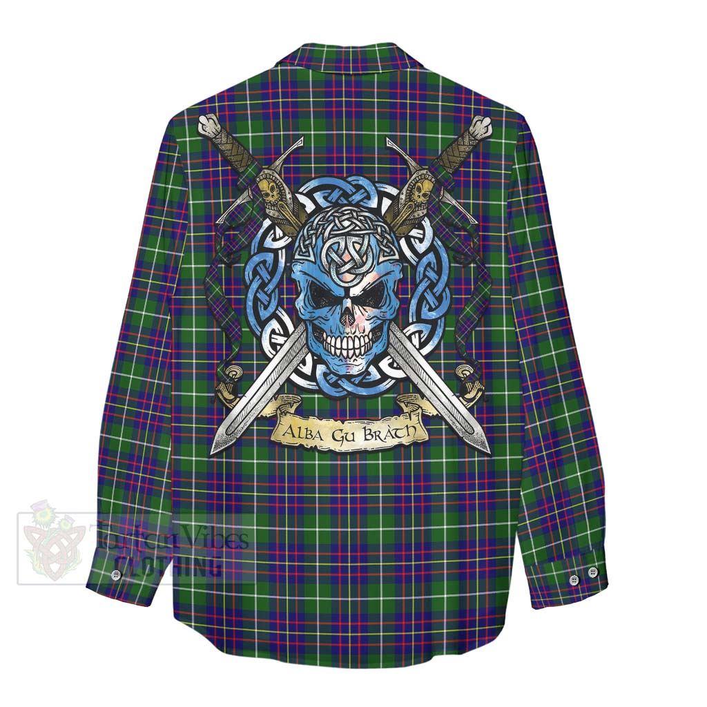 Inglis Tartan Women's Casual Shirt with Family Crest Celtic Skull Style - Tartan Vibes Clothing