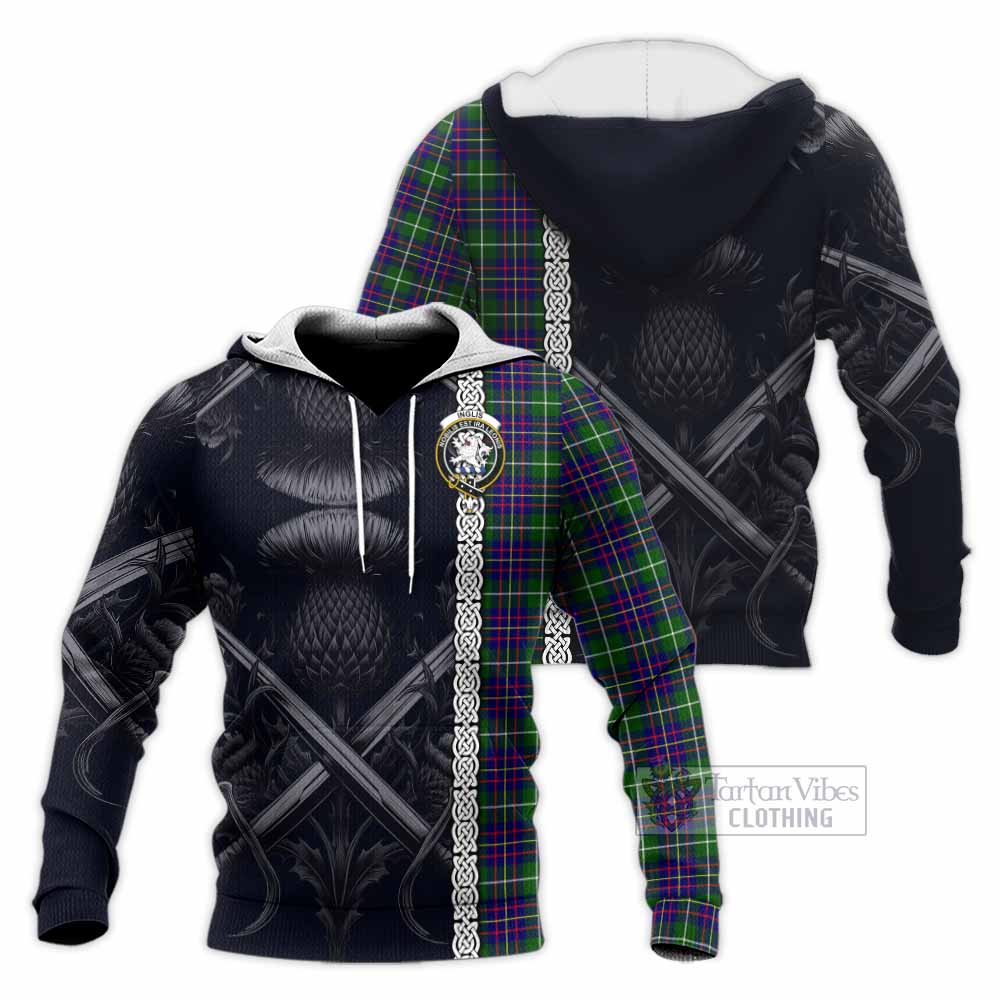 Inglis Tartan Knitted Hoodie with Family Crest Cross Sword Thistle Celtic Vibes - Tartan Vibes Clothing