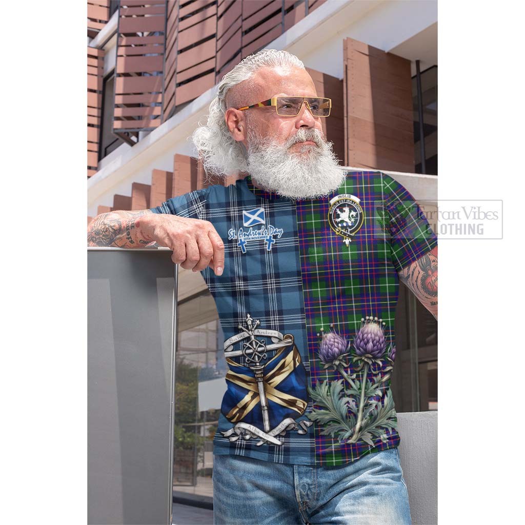 Inglis Tartan Cotton T-shirt Happy St. Andrew's Day Half Tartan Style - Tartan Vibes Clothing
