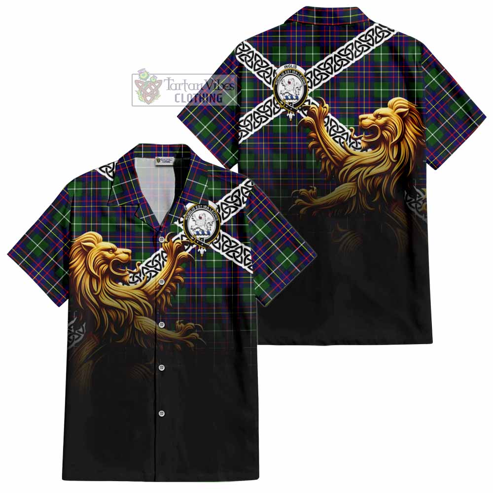 Inglis Crest Tartan Hawaiian Shirt with Golden Lion Emblem Celtic Style - Tartan Vibes Clothing