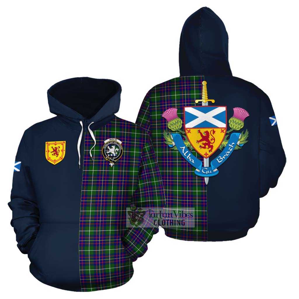 Inglis Tartan Cotton Hoodie Alba with Scottish Lion Royal Arm Half Style Zip Hoodie - Tartan Vibes Clothing