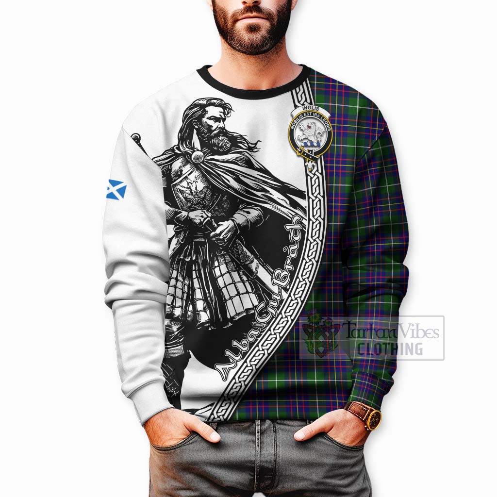 Inglis Tartan Clan Crest Sweatshirt with Highlander Warrior Celtic Style - Tartan Vibes Clothing