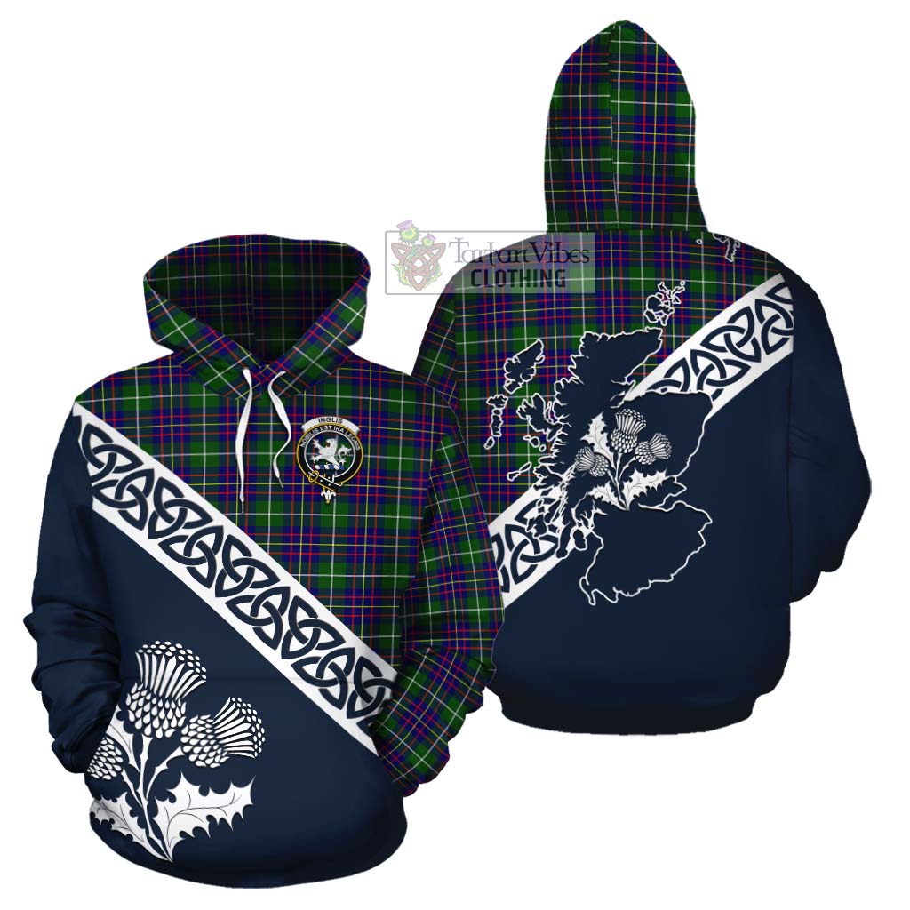 Inglis Tartan Cotton Hoodie Featuring Thistle and Scotland Map Zip Hoodie - Tartan Vibes Clothing