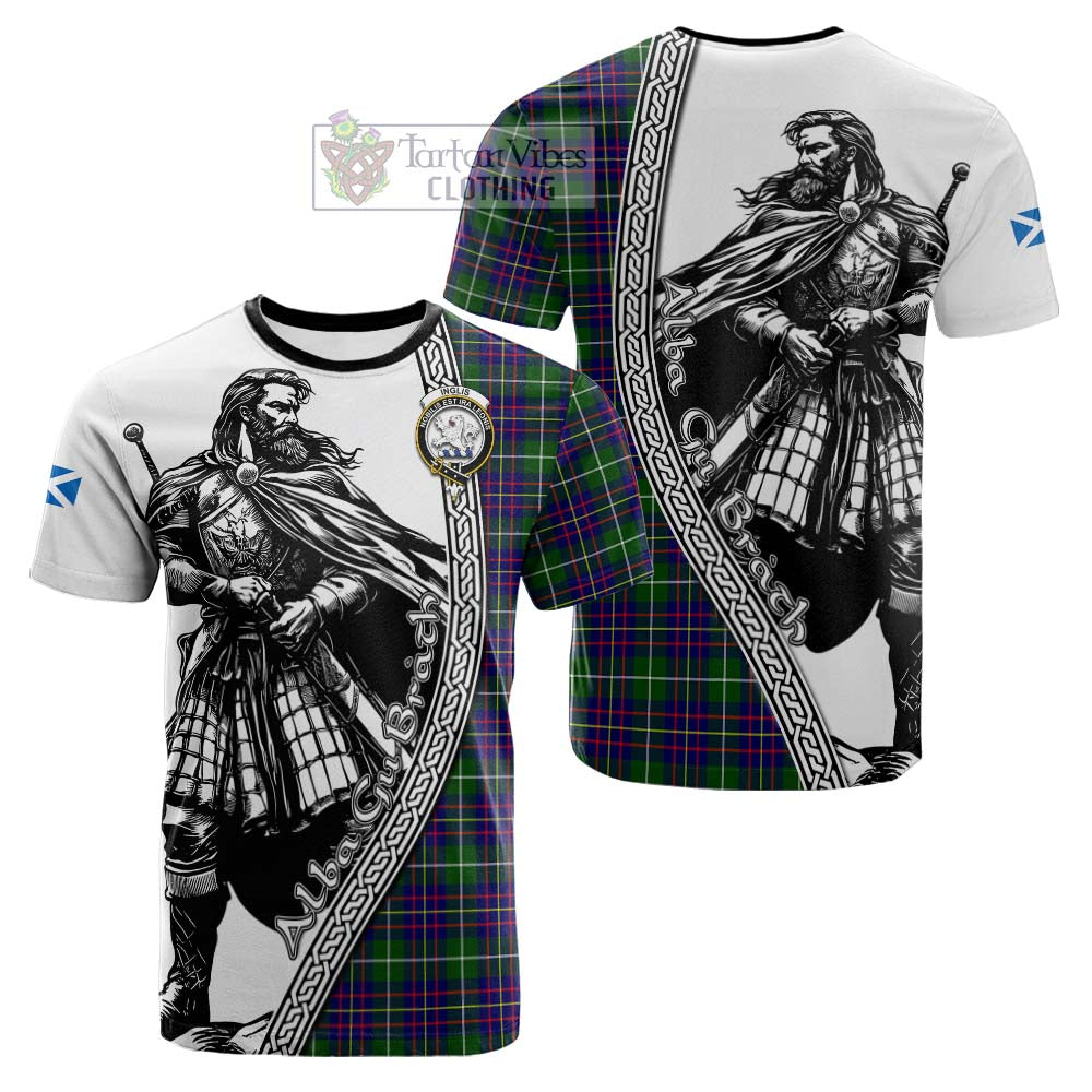 Inglis Tartan Clan Crest Cotton T-shirt with Highlander Warrior Celtic Style - Tartan Vibes Clothing