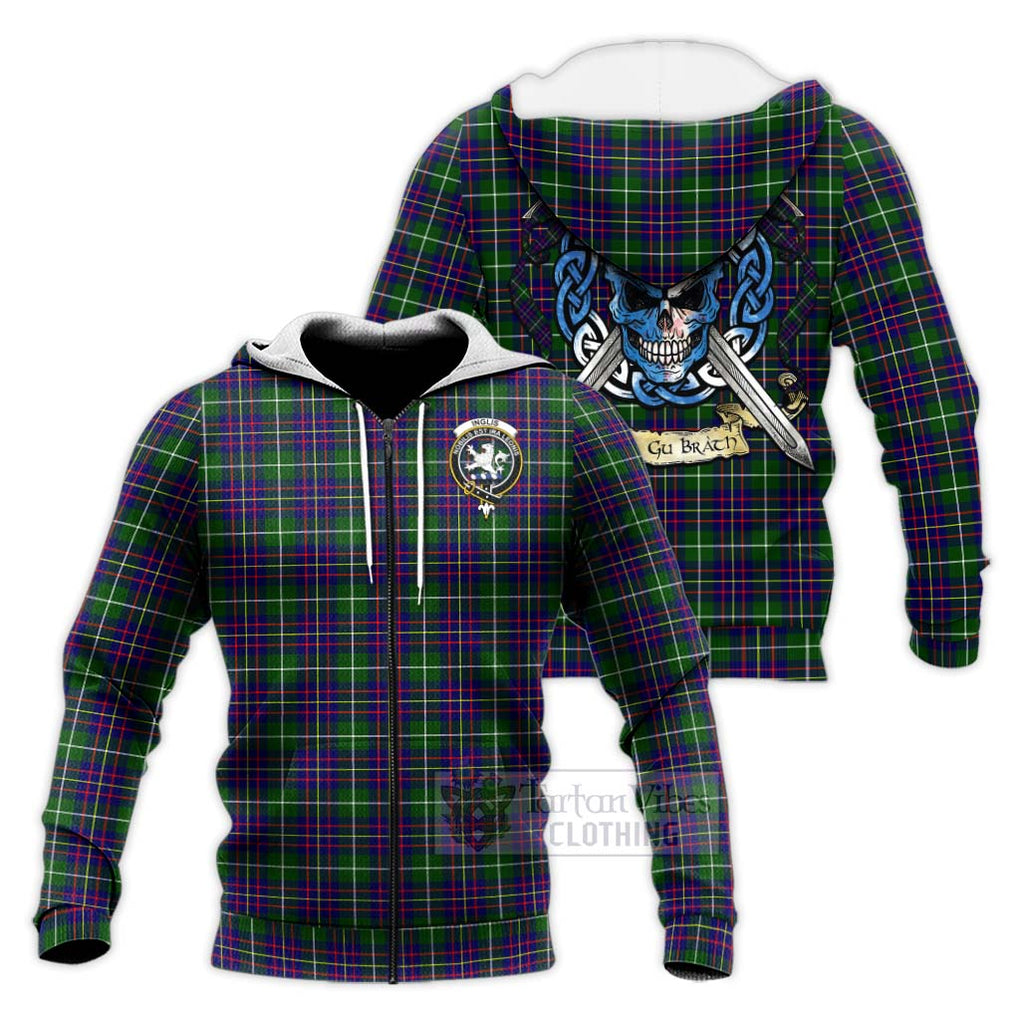 Inglis Tartan Knitted Hoodie with Family Crest Celtic Skull Style Unisex Knitted Zip Hoodie - Tartan Vibes Clothing