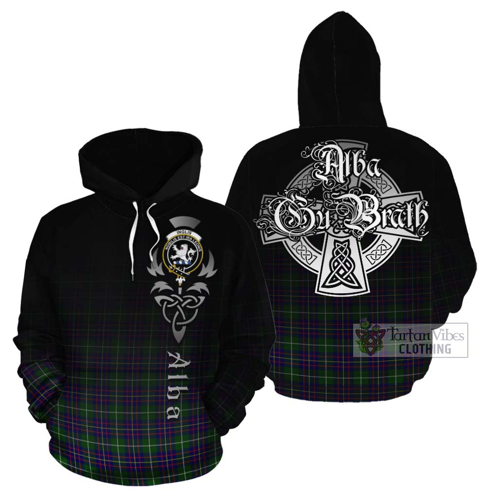 Tartan Vibes Clothing Inglis Tartan Cotton Hoodie Featuring Alba Gu Brath Family Crest Celtic Inspired