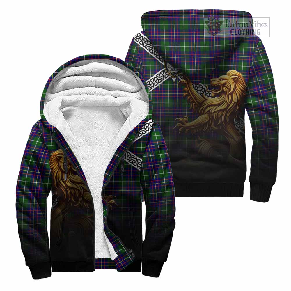 Inglis Crest Tartan Sherpa Hoodie with Golden Lion Emblem Celtic Style Unisex - Tartan Vibes Clothing