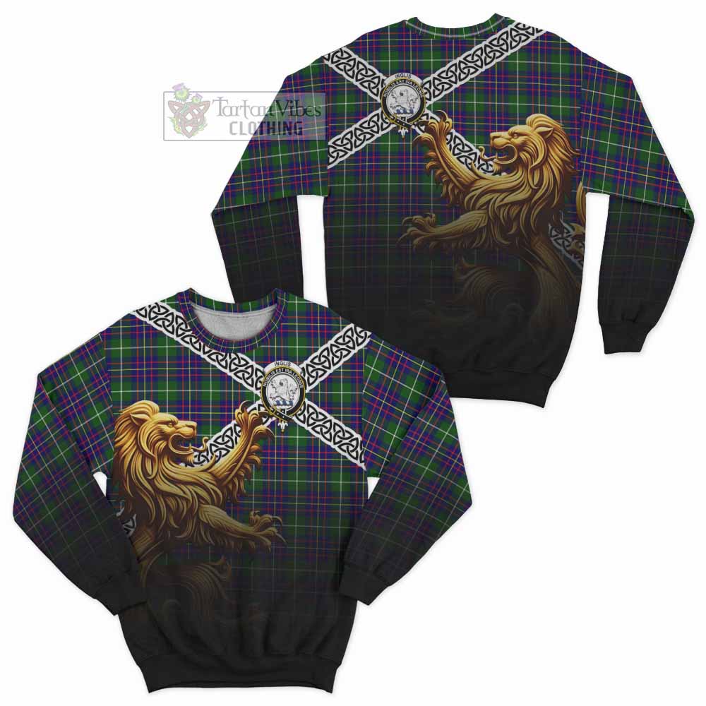 Inglis Crest Tartan Sweatshirt with Golden Lion Emblem Celtic Style - Tartan Vibes Clothing
