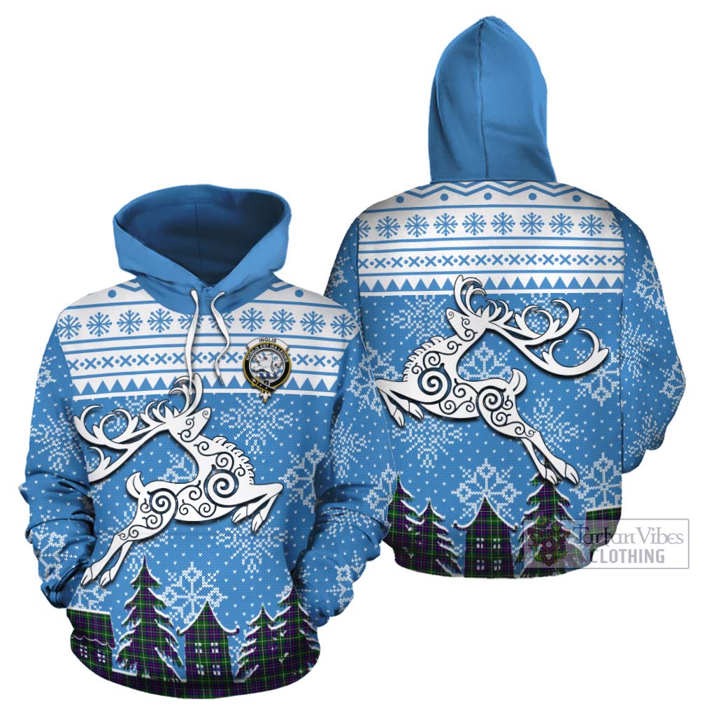 Inglis Clan Christmas Cotton Hoodie Celtic Reindeer Style Zip Hoodie - Tartan Vibes Clothing