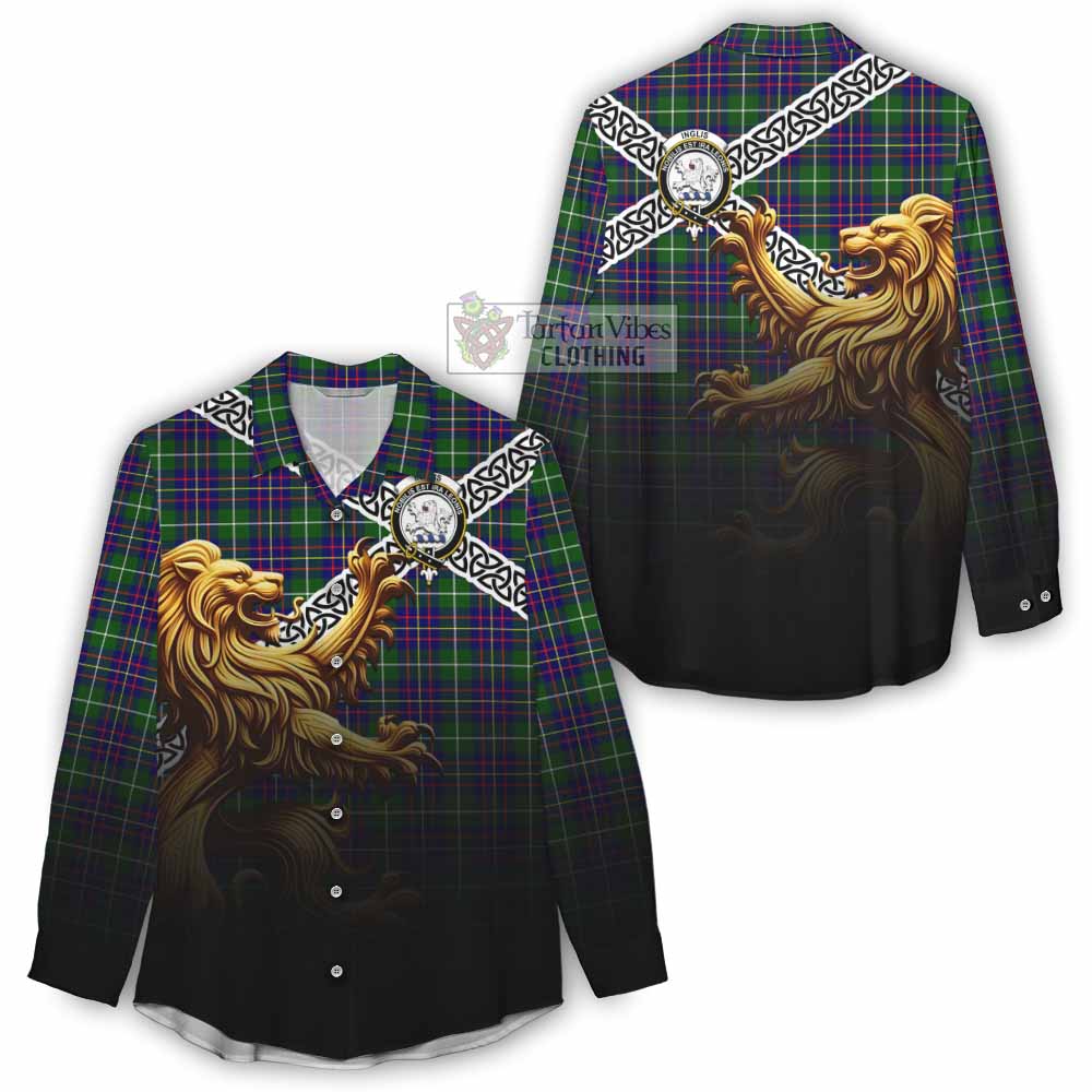 Inglis Crest Tartan Women's Casual Shirt with Golden Lion Emblem Celtic Style - Tartan Vibes Clothing