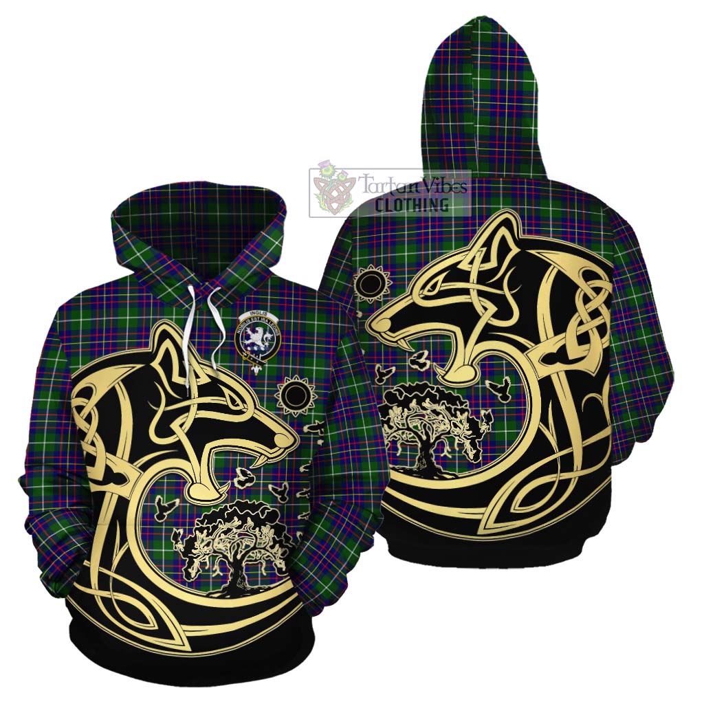 Inglis Tartan Cotton Hoodie with Family Crest Celtic Wolf Style Zip Hoodie - Tartan Vibes Clothing