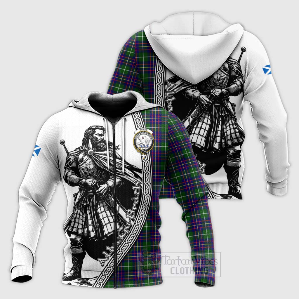 Inglis Tartan Clan Crest Knitted Hoodie with Highlander Warrior Celtic Style Unisex Knitted Zip Hoodie - Tartan Vibes Clothing