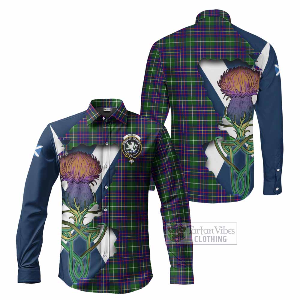 Inglis Tartan Family Crest Long Sleeve Button Shirt Scottish Thistle Celtic Inspired - Tartan Vibes Clothing