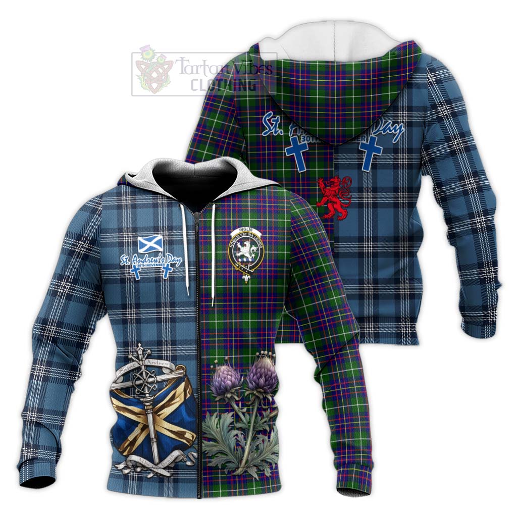 Inglis Tartan Knitted Hoodie Happy St. Andrew's Day Half Tartan Style Unisex Knitted Zip Hoodie - Tartan Vibes Clothing