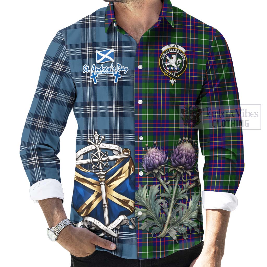 Inglis Tartan Long Sleeve Button Shirt Happy St. Andrew's Day Half Tartan Style - Tartan Vibes Clothing