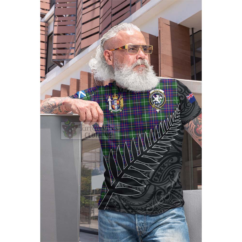 Tartan Vibes Clothing Inglis Crest Tartan Cotton T-shirt with New Zealand Silver Fern Half Style