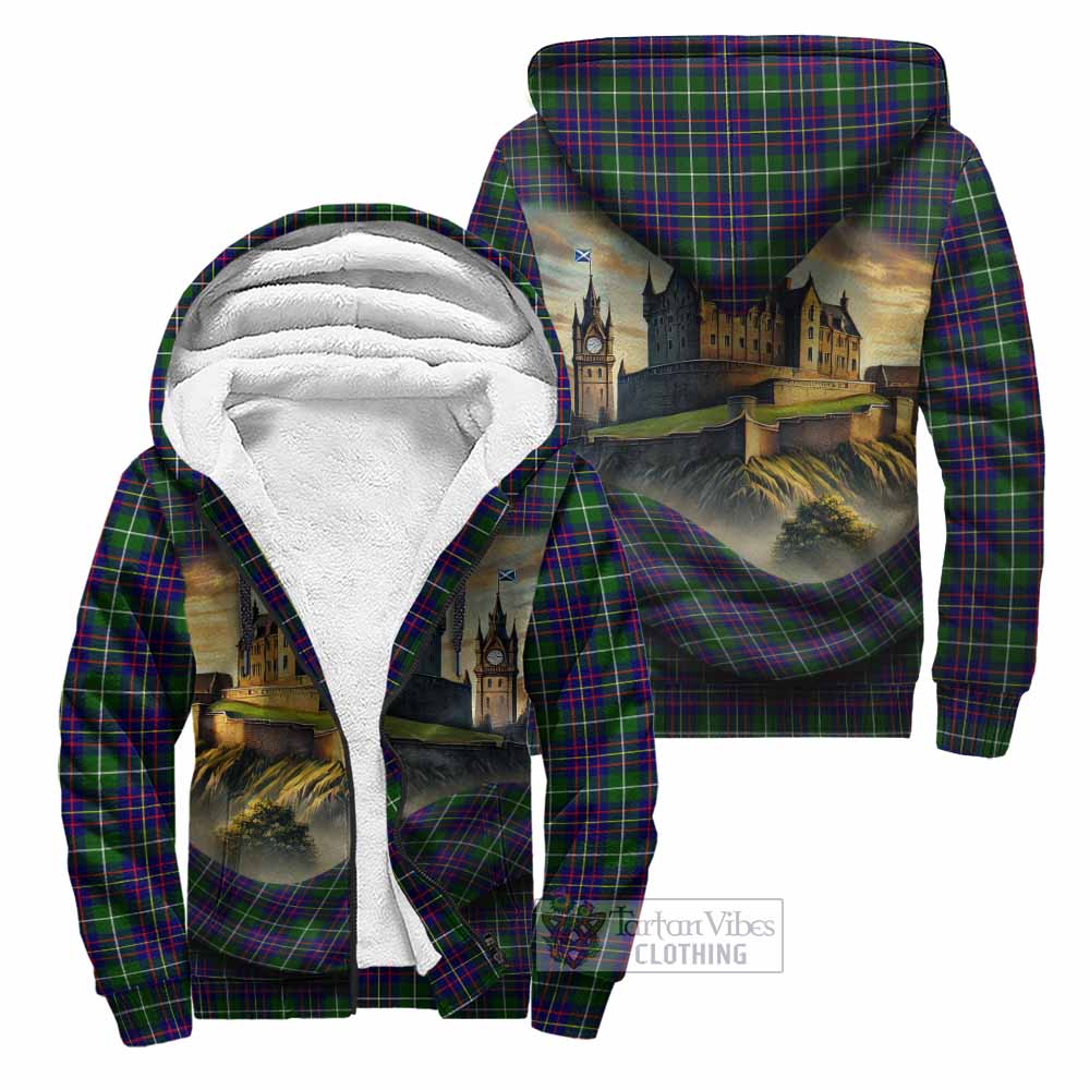 Inglis Tartan Family Crest Sherpa Hoodie with Scottish Ancient Castle Style Unisex - Tartan Vibes Clothing