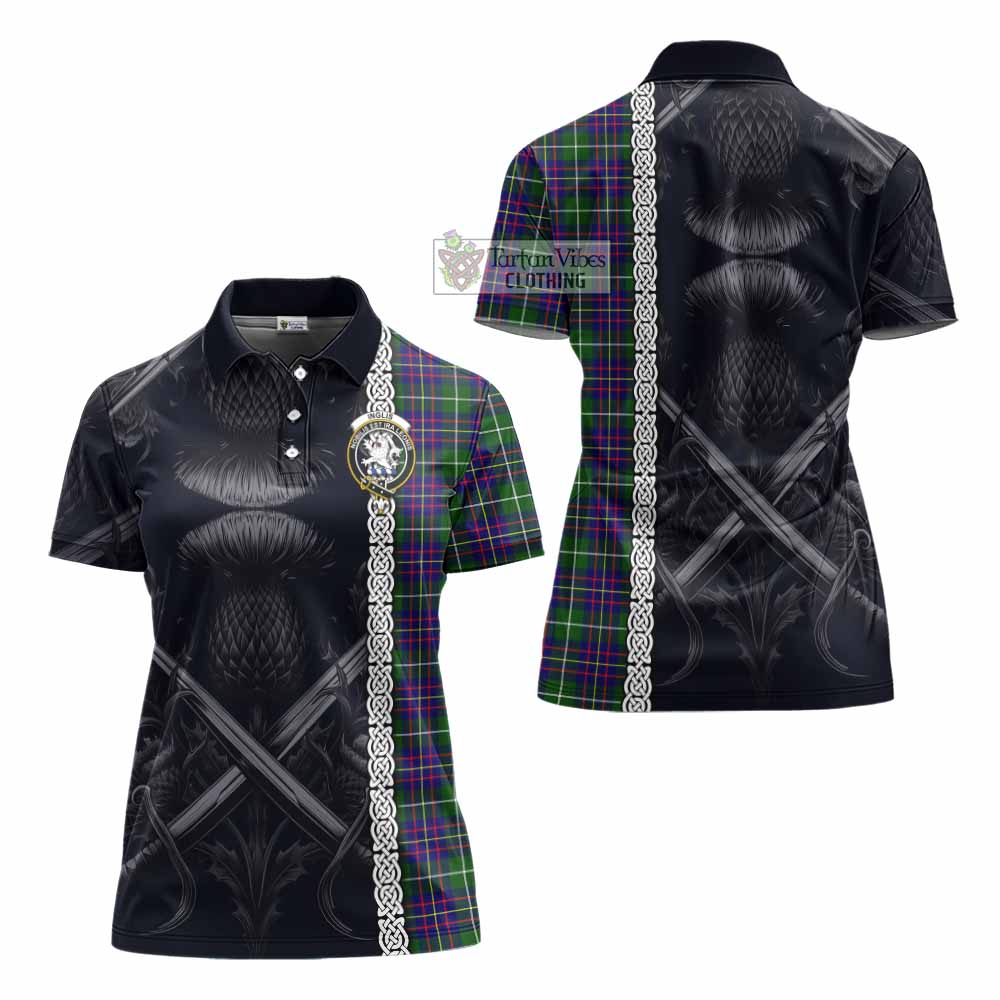 Inglis Tartan Women's Polo Shirt with Family Crest Cross Sword Thistle Celtic Vibes - Tartan Vibes Clothing