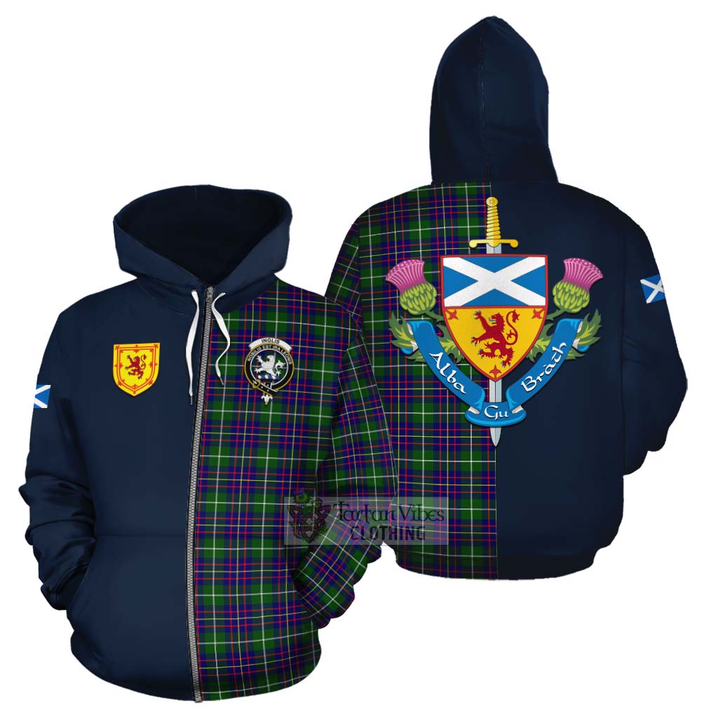 Inglis Tartan Cotton Hoodie Alba with Scottish Lion Royal Arm Half Style - Tartan Vibes Clothing