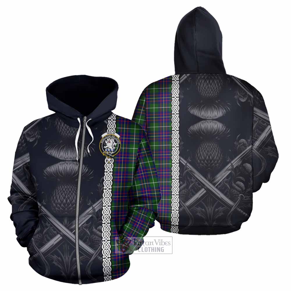 Inglis Tartan Hoodie with Family Crest Cross Sword Thistle Celtic Vibes Zip Hoodie - Tartan Vibes Clothing