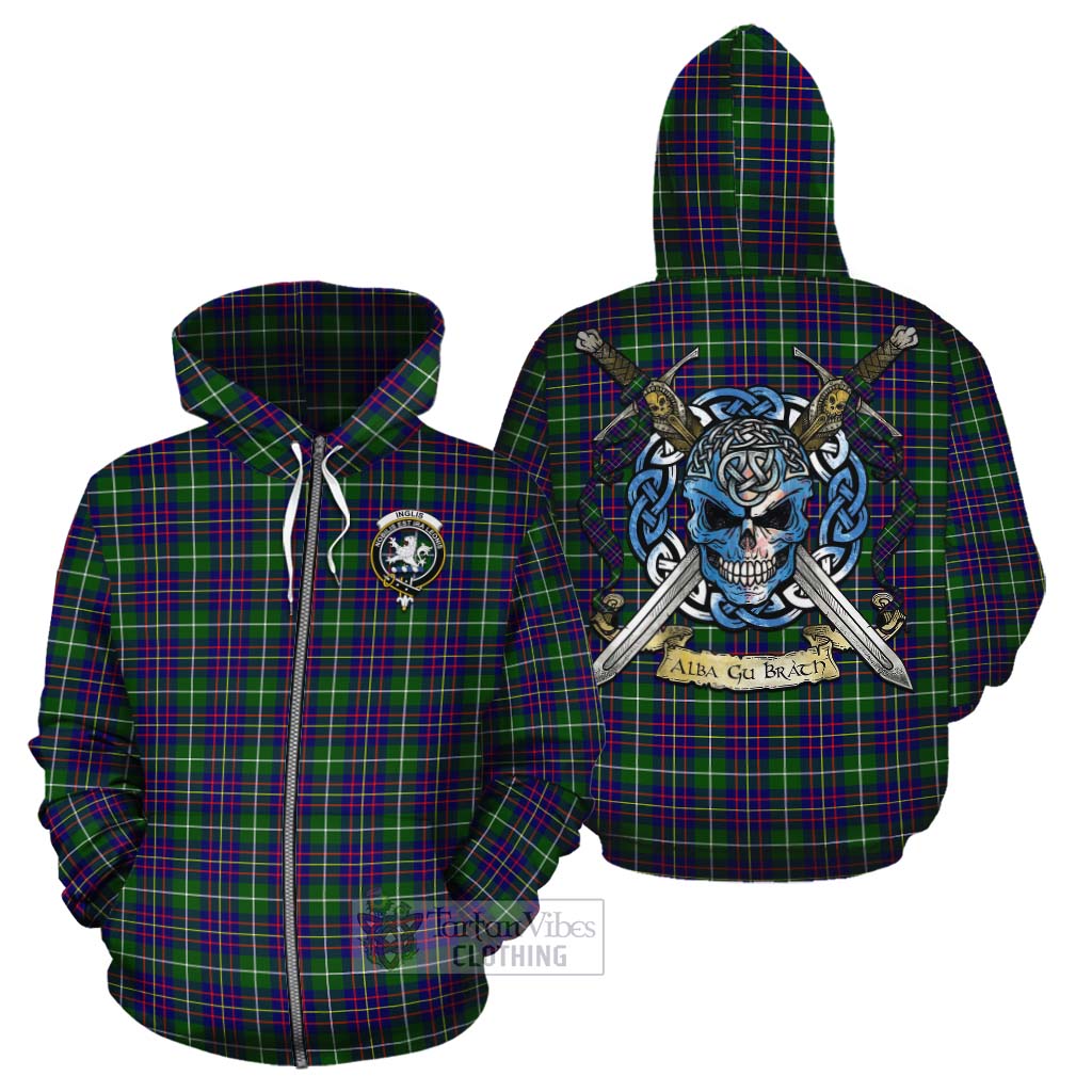 Inglis Tartan Cotton Hoodie with Family Crest Celtic Skull Style - Tartan Vibes Clothing