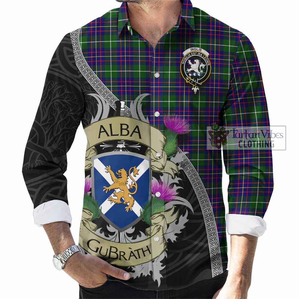 Inglis Tartan Family Crest Long Sleeve Button Shirt Lion Rampant Royal Thistle Shield Celtic Inspired - Tartan Vibes Clothing
