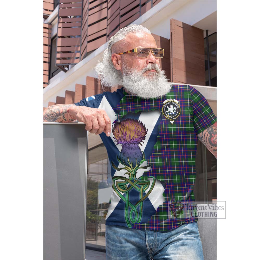 Tartan Vibes Clothing Inglis Tartan Family Crest Cotton T-shirt Scottish Thistle Celtic Inspired