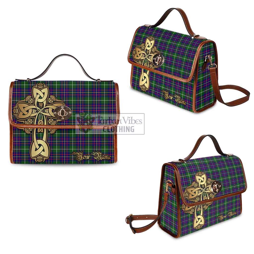 Tartan Vibes Clothing Inglis Tartan Waterproof Canvas Bag Golden Thistle Celtic Cross Style