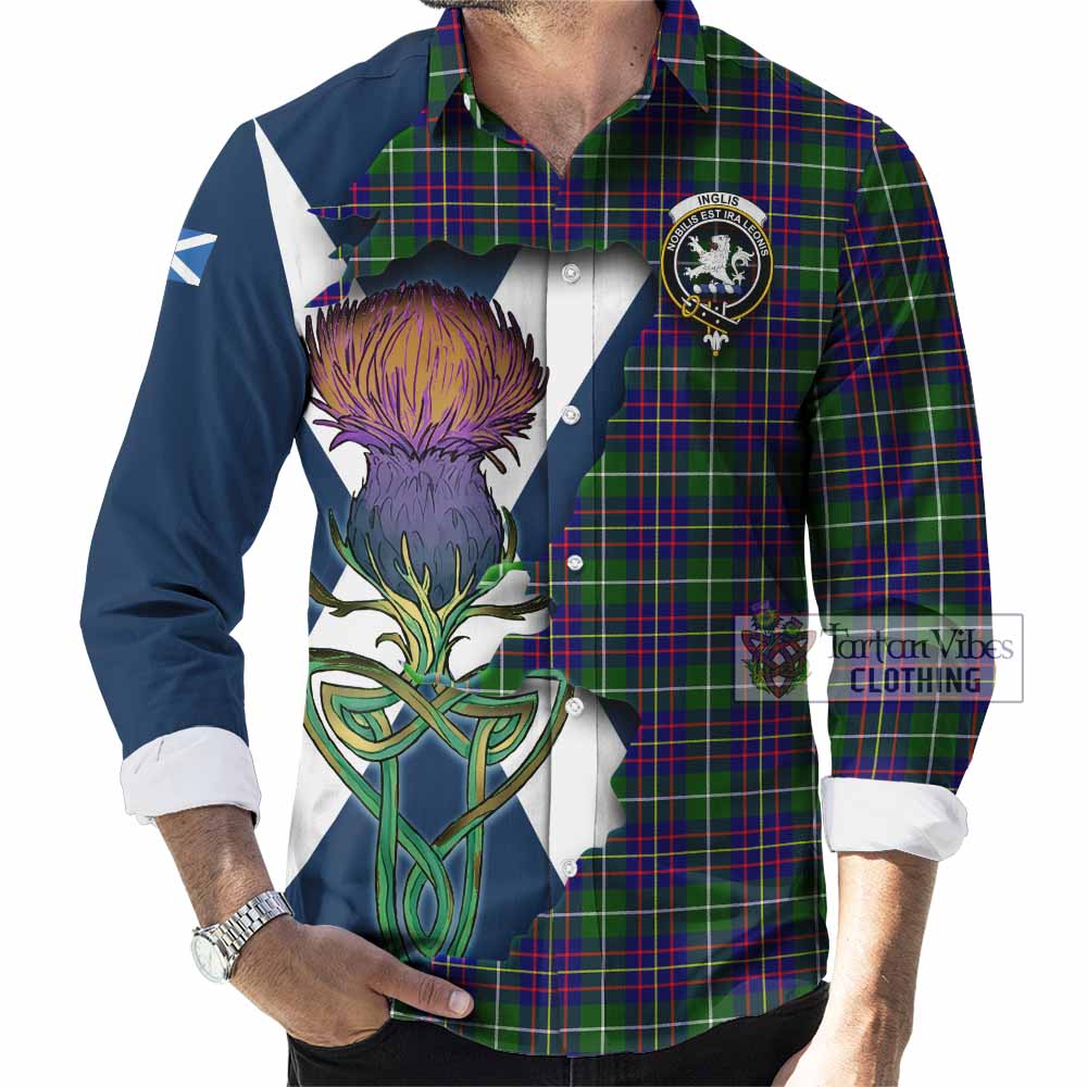 Inglis Tartan Family Crest Long Sleeve Button Shirt Scottish Thistle Celtic Inspired - Tartan Vibes Clothing
