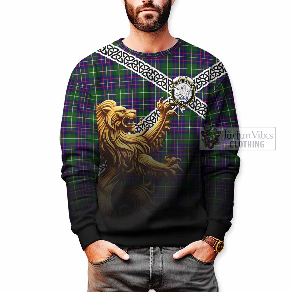 Inglis Crest Tartan Sweatshirt with Golden Lion Emblem Celtic Style - Tartan Vibes Clothing