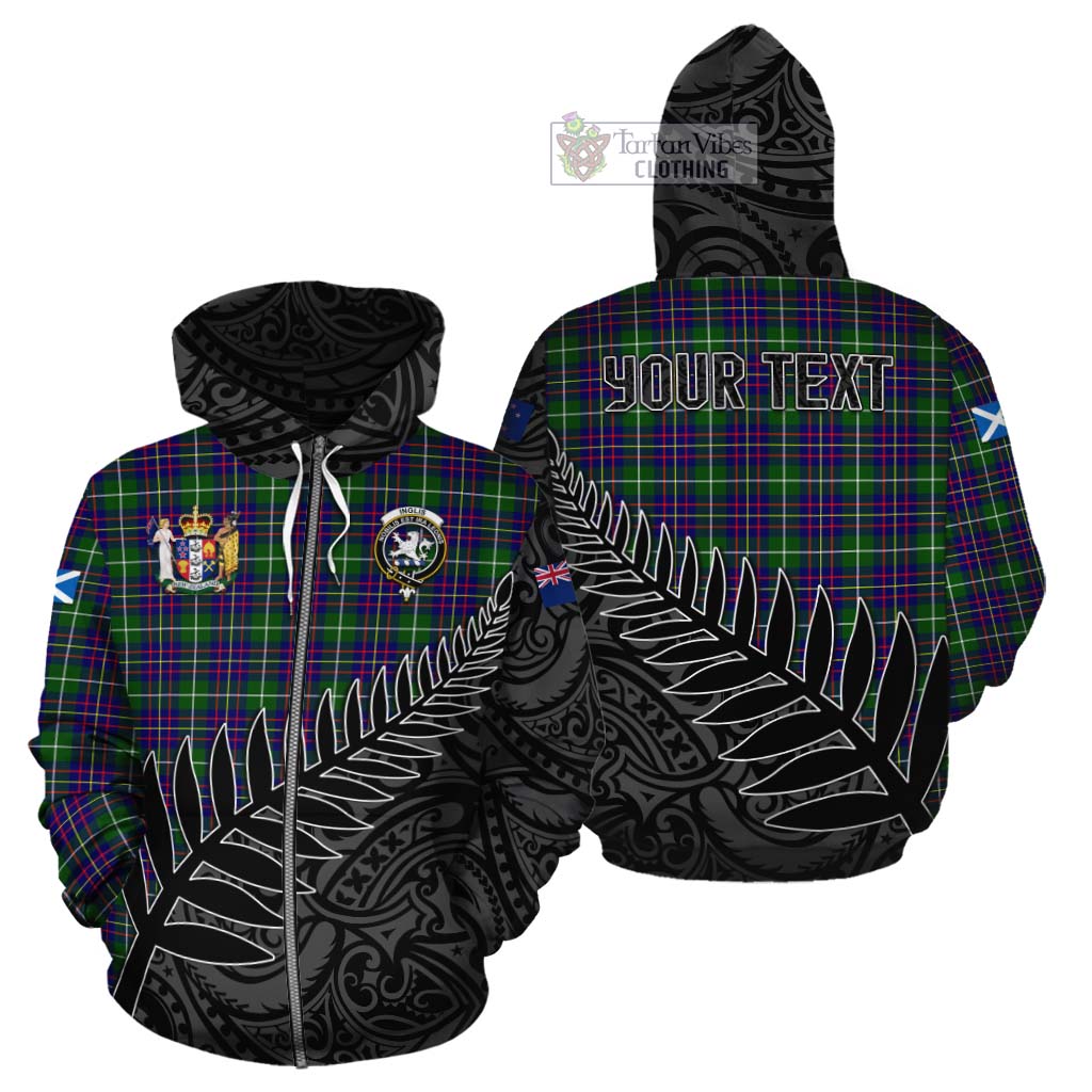 Tartan Vibes Clothing Inglis Crest Tartan Cotton Hoodie with New Zealand Silver Fern Half Style
