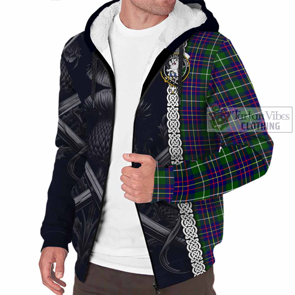 Inglis Tartan Sherpa Hoodie with Family Crest Cross Sword Thistle Celtic Vibes - Tartan Vibes Clothing