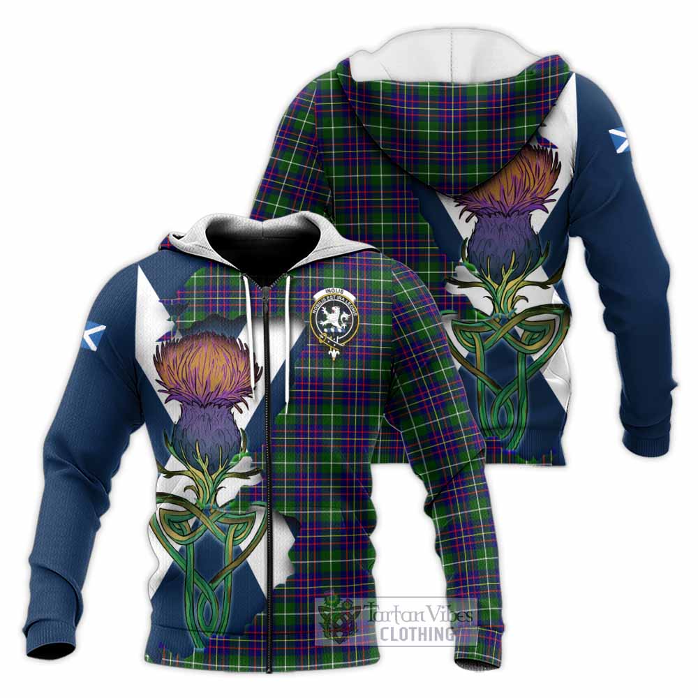 Inglis Tartan Family Crest Knitted Hoodie Scottish Thistle Celtic Inspired Unisex Knitted Zip Hoodie - Tartan Vibes Clothing