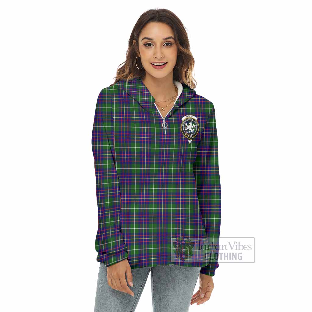 Inglis Tartan Women's Borg Fleece Hoodie with Half Zip with Family Crest - Tartan Vibes Clothing