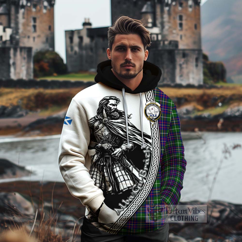Inglis Tartan Clan Crest Cotton Hoodie with Highlander Warrior Celtic Style - Tartan Vibes Clothing