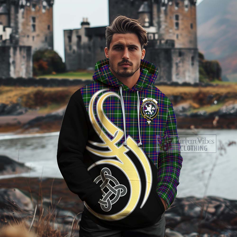 Inglis Tartan Cotton Hoodie with Family Crest and Celtic Symbol Style - Tartan Vibes Clothing