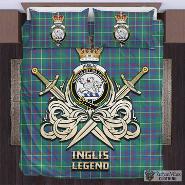 Inglis Ancient Tartan Bedding Set with Clan Crest and the Golden Sword of Courageous Legacy