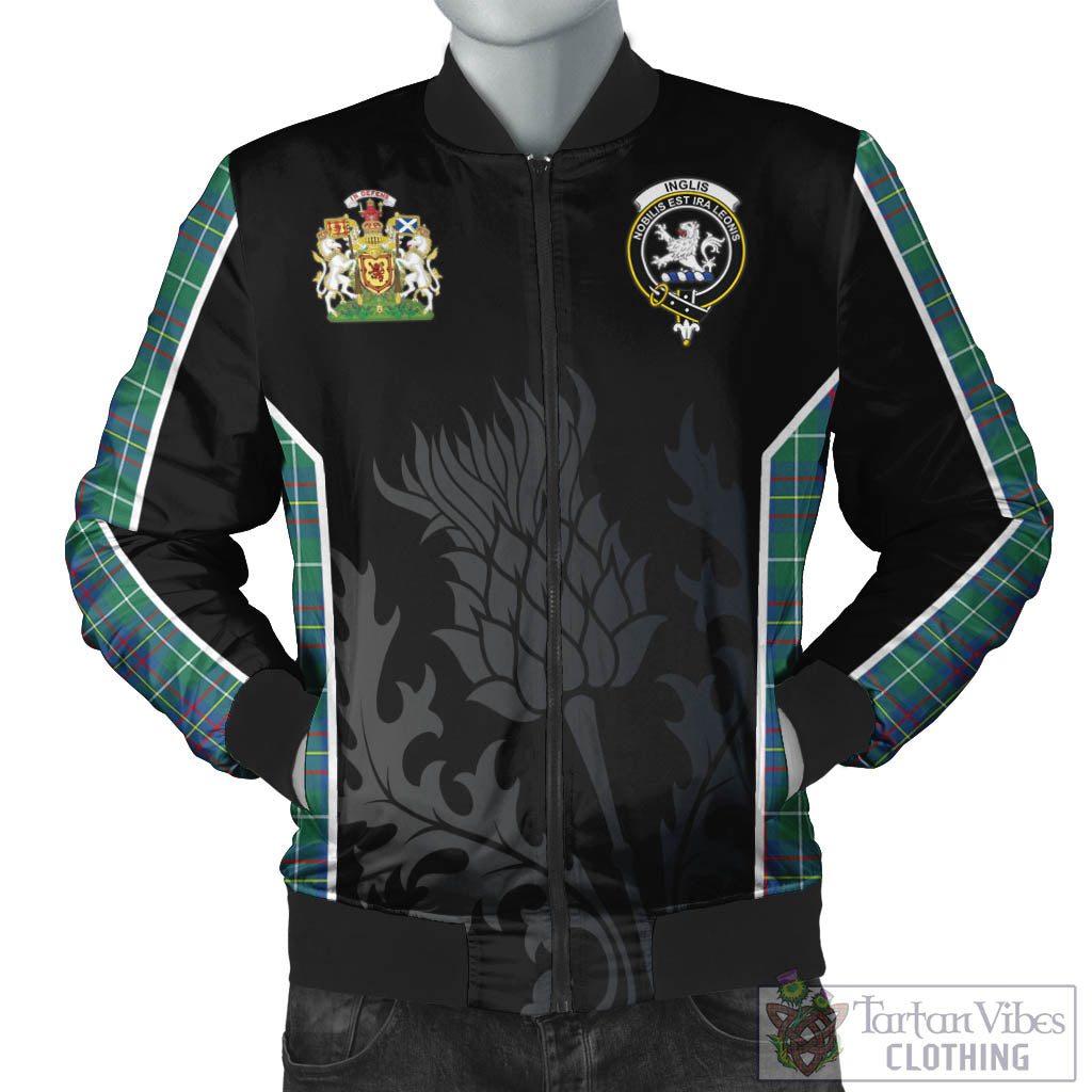Tartan Vibes Clothing Inglis Ancient Tartan Bomber Jacket with Family Crest and Scottish Thistle Vibes Sport Style