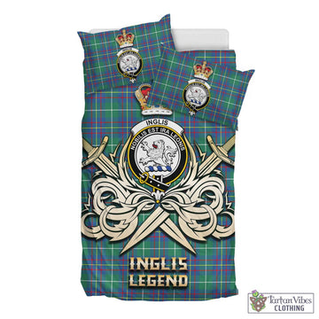 Inglis Ancient Tartan Bedding Set with Clan Crest and the Golden Sword of Courageous Legacy