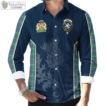 Inglis Ancient Tartan Long Sleeve Button Up Shirt with Family Crest and Scottish Thistle Vibes Sport Style
