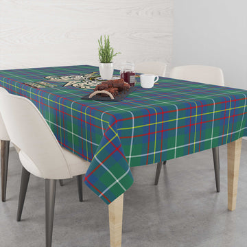 Inglis Ancient Tartan Tablecloth with Clan Crest and the Golden Sword of Courageous Legacy