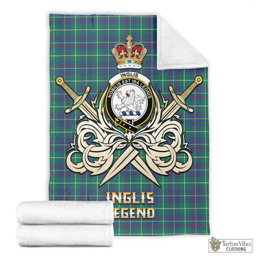Inglis Ancient Tartan Blanket with Clan Crest and the Golden Sword of Courageous Legacy
