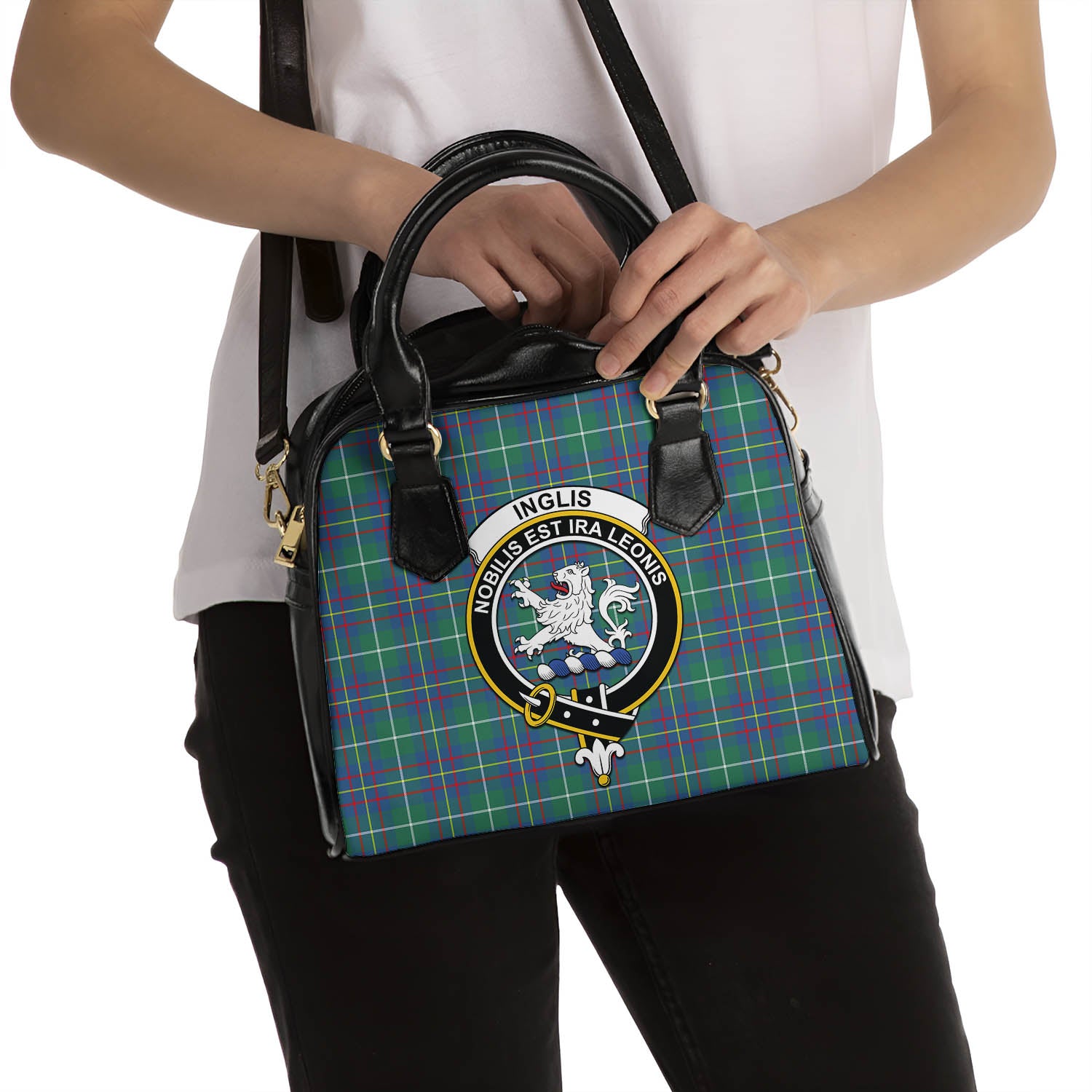 Inglis Ancient Tartan Shoulder Handbags with Family Crest - Tartanvibesclothing