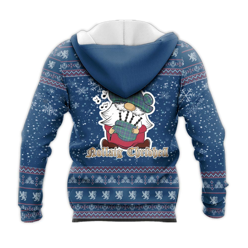 Inglis Ancient Clan Christmas Knitted Hoodie with Funny Gnome Playing Bagpipes - Tartanvibesclothing