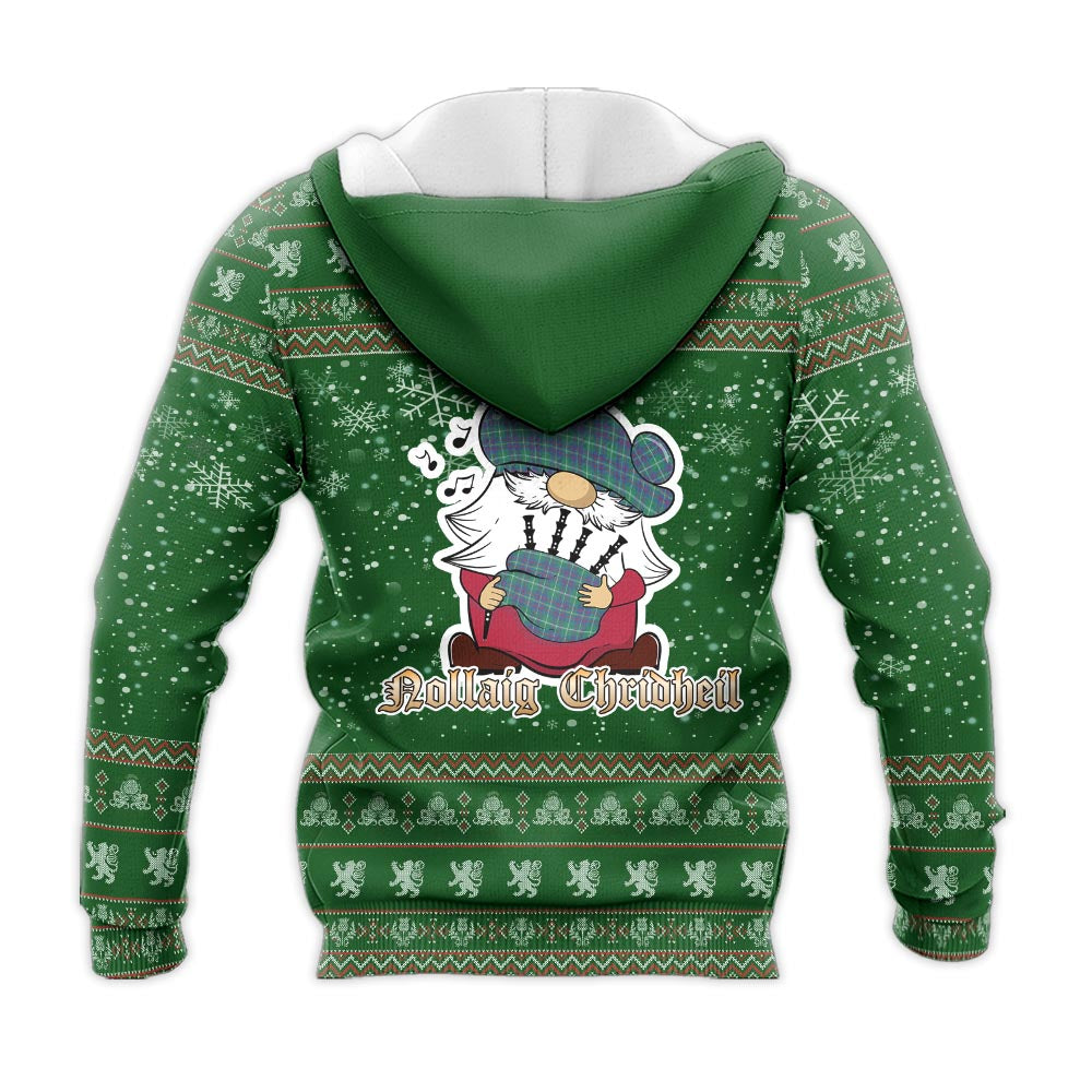 Inglis Ancient Clan Christmas Knitted Hoodie with Funny Gnome Playing Bagpipes - Tartanvibesclothing
